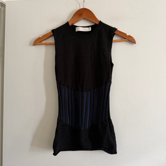 DION LEE Designer Blue/Black Two Tone Bone Corset Wool Blend Tank Top size 4 - Picture 6 of 12